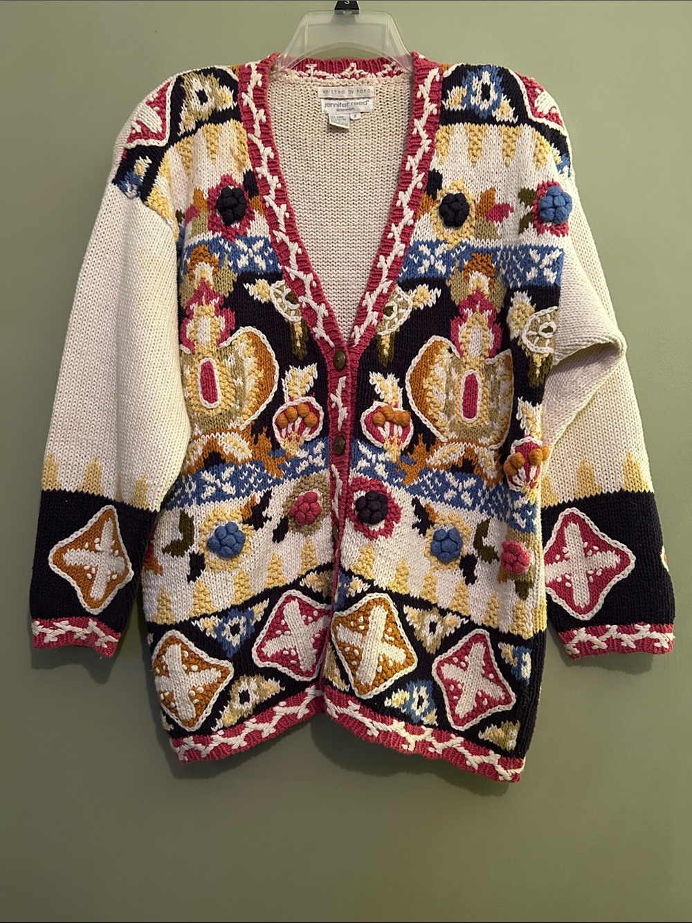 Vintage 80s Jennifer Reed hand-knit cardigan sweater Size S